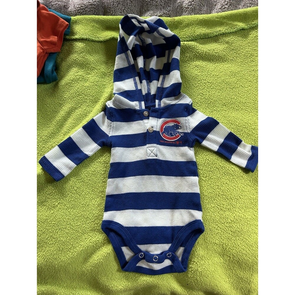 Chicago Cubs Baby Bodysuit 0-3M Long Sleeve Hoodie MLB Team Outfit Blue Stripes